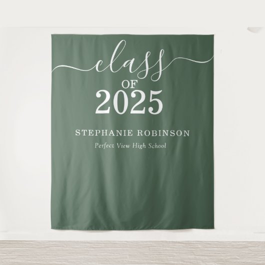 Klasse van 2025 Sage Green Afstuderen Achtergrond  Wandkleed (Voorkant)
