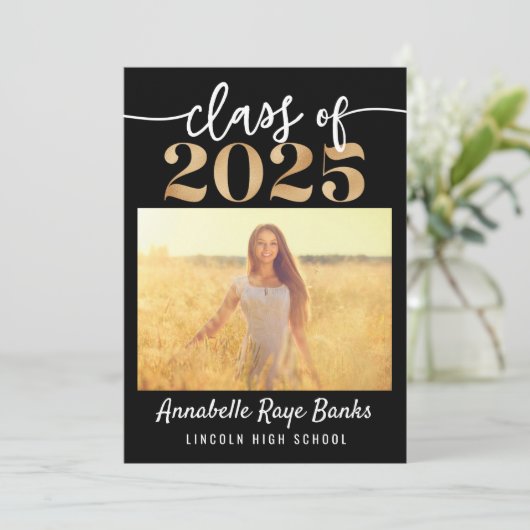 Klasse van 2025 Script Black Printable Kaart (Staand voorkant)