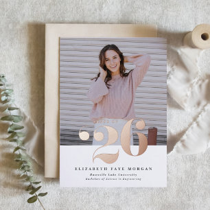 Klasse van 2025 Typografie Foto Afstuderen Roze Folie Uitnodiging