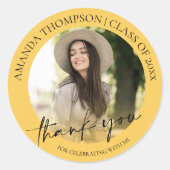 Klasse van 2025 Yellow Photo Afstuderen Dank u Ronde Sticker (Voorkant)