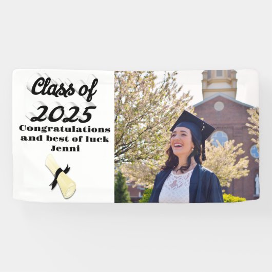 Klasse van 2025 zwart script afstuderen foto spandoek (Horizontaal)