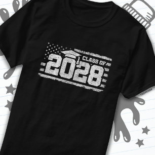 Klasse van 2028 Afstuderen American Flag Senior 20 T-shirt