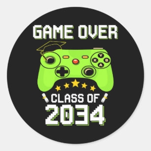 Klasse van 2034 Game over Senior Video Games Gamer Ronde Sticker