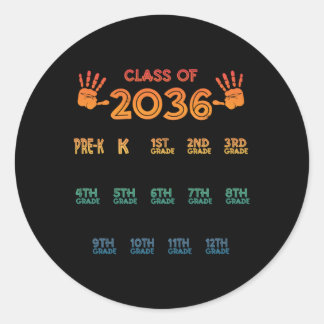 Klasse van 2036 Kleurrijke Handafdruk Pre K 12e ra Ronde Sticker