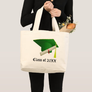 Klasse van 20XX Afstuderen Groen Pet & Diploma Grote Tote Bag