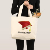 Klasse van 20XX Afstuderen Rood Pet & Diploma Grote Tote Bag (Voorkant (product))