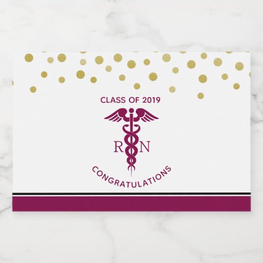 Klasse van 20xx Rood Caduceus RN Symbool Afstudere Sparkling Wijnetiket (Enkel label)