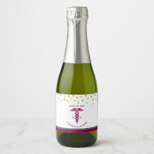 Klasse van 20xx Rood Caduceus RN Symbool Afstudere Sparkling Wijnetiket