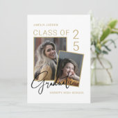Klasse van 25 Gold Script 2 Foto's Afstuderen Aankondiging (Staand voorkant)