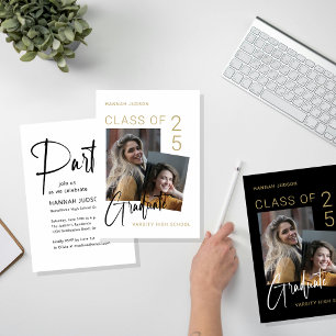 Klasse van 25 Gold Script 2 Foto's Afstuderen Aankondiging
