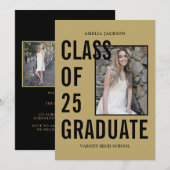 Klasse van 25 Goud & Zwart 4 Foto's Afstudeerfeest Kaart (Voorkant / Achterkant)