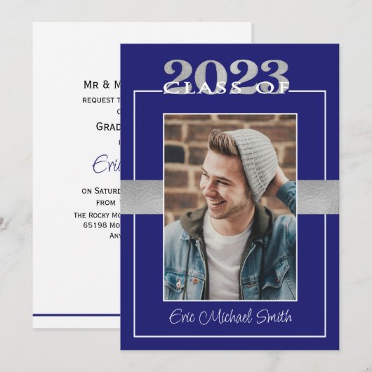 Klasse van de 2023 Blue & Silver Graduation Party Kaart (Voorkant / Achterkant)