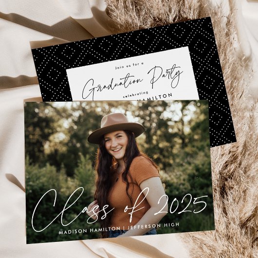 Klasse van de 2023 White Script Photo Graduation P Kaart