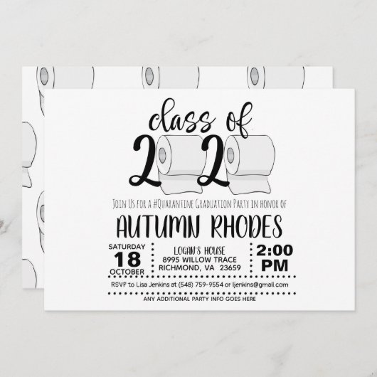 Klasse van de Uitnodiging van het Afstuderen 2020  (Voorkant / Achterkant)