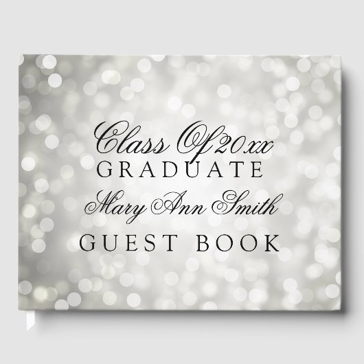 "Klasse van" Graduation Party Silver Glitter Light Gastenboek (Voorkant)