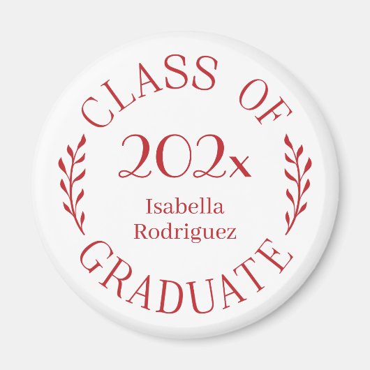 Klasse van het jaar Afstuderen Naam Red Typography Magneet (Voorkant)