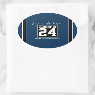 Klasse van het Navy Blue Football Afstuderen van 2 Ovale Sticker