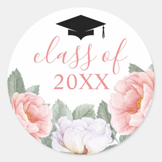 Klasse van Roze Bloemen Waterverf Ronde Sticker (Voorkant)