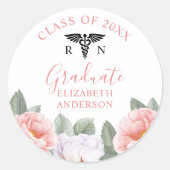 Klasse van Verpleegkunde Afstuderen Roze Bloemen W Ronde Sticker (Voorkant)