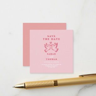klasse vintage roze vogels save the date informatiekaartje