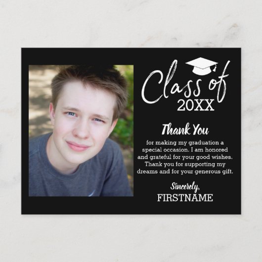 Klasse YEAR-Afstuderen Dank je Script Black Briefkaart (Voorkant)