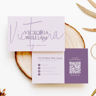 Klasse Zachte Lavendel Script QR Code Visitekaartje