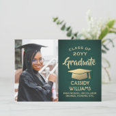 Klassejaar Groen en Goud Modern Afstuderen Foto Kaart (Staand voorkant)