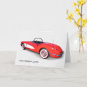 klassiek 1960 rood corvette op wit kaart (Gele Bloem)