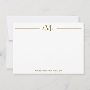 Klassiek 3-letter monogram, verguld gepersonalisee notitiekaartje