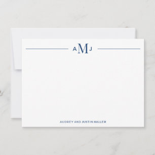 Klassiek 3-letterig monogram, blauw gepersonalisee notitiekaartje