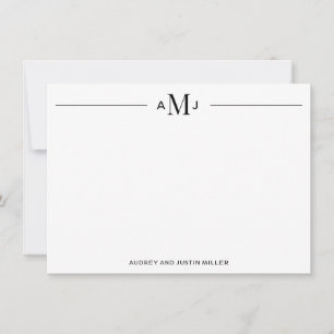 Klassiek 3-letterig monogram, zwart gepersonalisee notitiekaartje