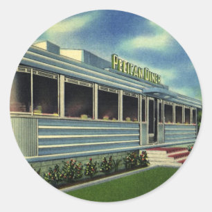 Klassiek 50s Retro Restaurant Pelican Diner Ronde Sticker