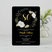 Klassiek 80e verjaardagsfeestje Bloemenkrans Goud Folie Uitnodiging (Staand Voorkant)