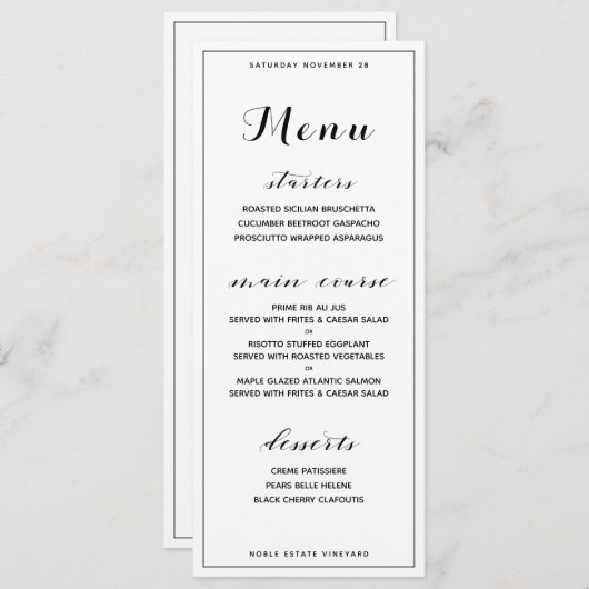 Klassiek Aanpasbaar Basis Diner Menu (Voorkant / Achterkant)