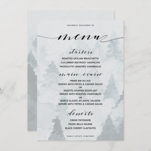 Klassiek aanpasbaar winterthema dinermenu menu (Voorkant / Achterkant)