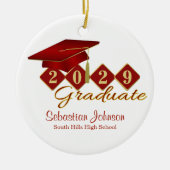 Klassiek Afstuderen rood en goud Keramisch Ornament (Voorkant)