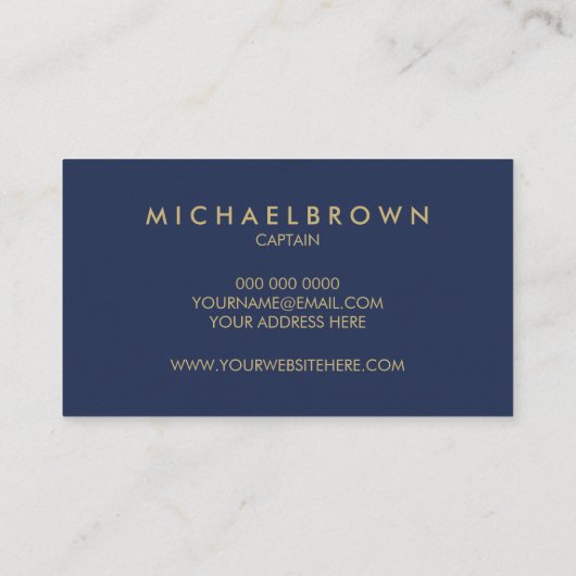 Klassiek anker in navyblauw met touw visitekaartje (Achterkant)