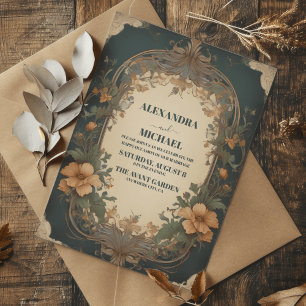Klassiek Antiek  Art Nouveau Floral Wedding Kaart