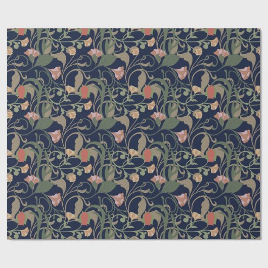 Klassiek Antiek Blauw Art Nouveau bloemmotief Cadeaupapier (Vlak)