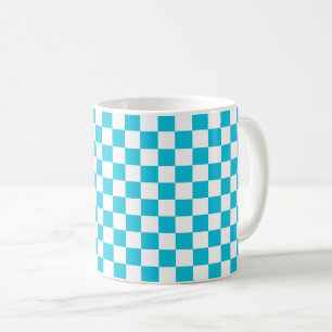 Klassiek aqua blauw schaakbord koffiemok