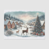 Klassiek aquarel Kerst dorp met rendieren Tissuepapier (Voorkant)