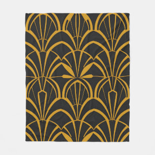 Klassiek Art Deco Vantpatroon Zwart Goud Bruisend  Fleece Deken