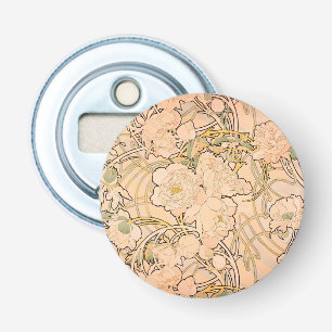 Klassiek Art Nouveau Pioenentuin Patroon van Mucha Button Flesopener