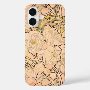 Klassiek Art Nouveau Pioenentuin Patroon van Mucha iPhone 16 Hoesje