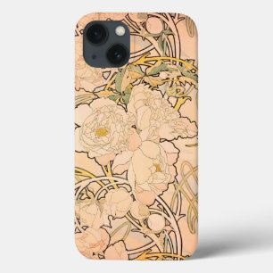 Klassiek Art Nouveau Pioenentuin Patroon van Mucha iPhone 13 Hoesje