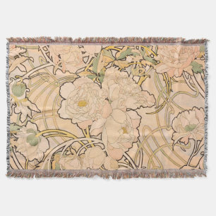 Klassiek Art Nouveau Pioenentuin Patroon van Mucha Deken
