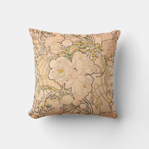 Klassiek Art Nouveau Pioenentuin Patroon van Mucha Kussen