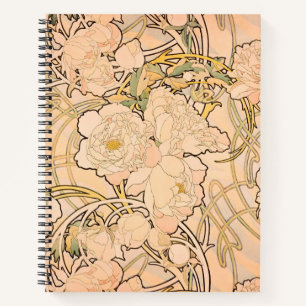 Klassiek Art Nouveau Pioenentuin Patroon van Mucha Notitieboek