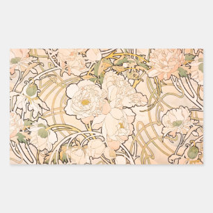 Klassiek Art Nouveau Pioenentuin Patroon van Mucha Rechthoekige Sticker