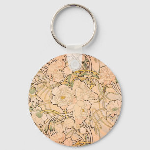 Klassiek Art Nouveau Pioenentuin Patroon van Mucha Sleutelhanger
